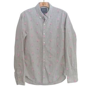 Bonobos Men's Slim Fit Pink Flamingo Button Down Shirt Size S Gray Casual Spring